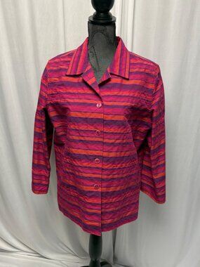 c.l.o.t.h.e.s. Button-Up Jacket Womens Sz Large Pink Purple Striped Long Sleeve